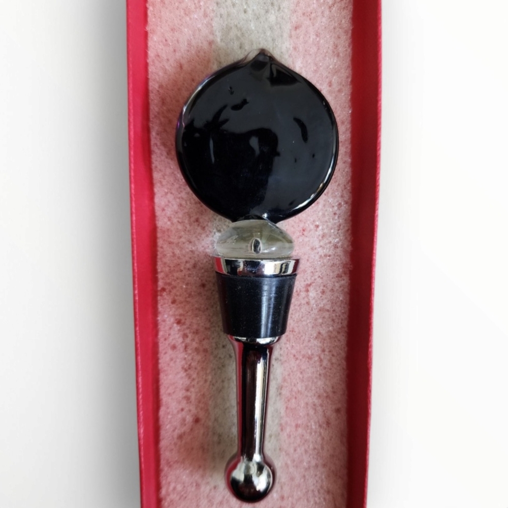 Elegant Blown Art Glass Floral Wine Bottle Stopper - Picture 3 of 3